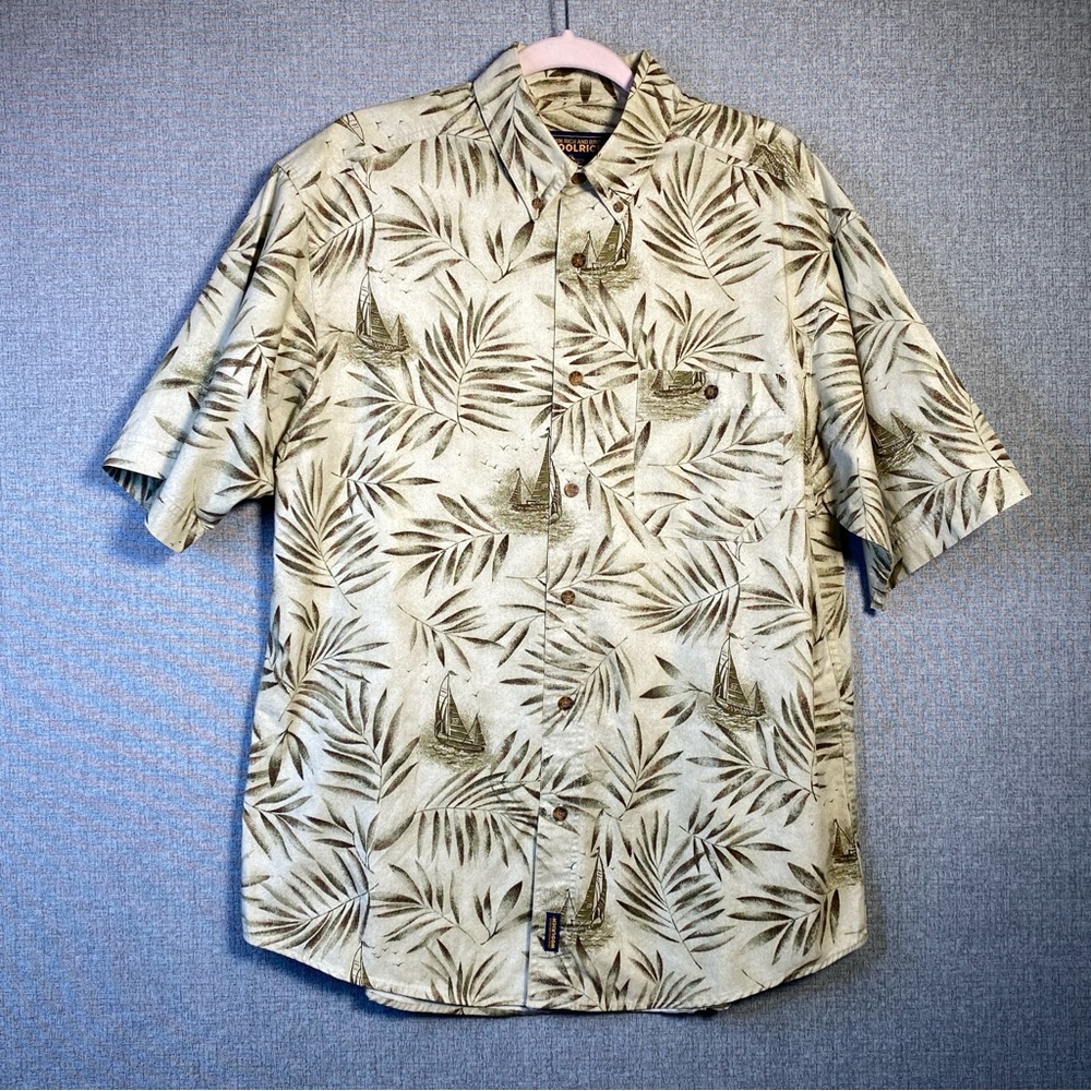 Vintage Woolrich John Rich & Bros Men’s Large Button Front Shirt Sailboats Ferns